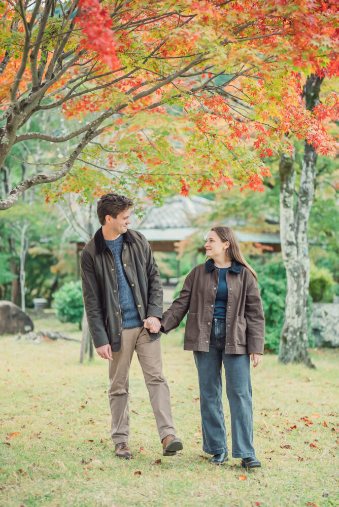 Couple creating unforgettable memories with a romantic proposal during their Kyoto trip in Arashiyama